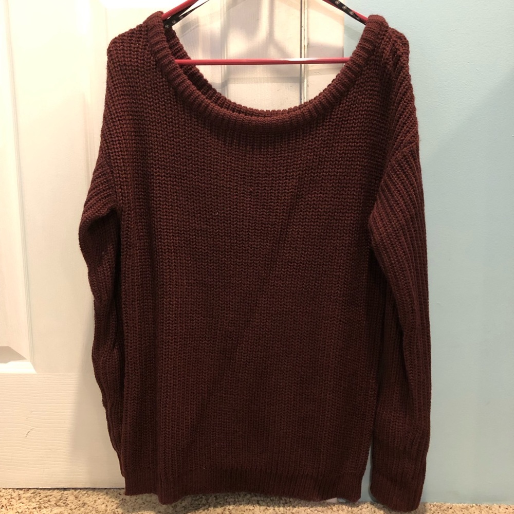 Missguided Burgundy Off the Shoulder Sweater